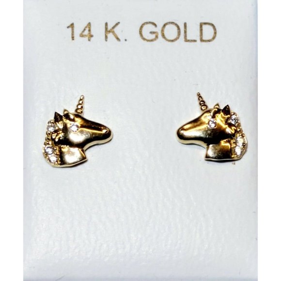 14k real gold, beautiful unicorn earrings for girls.